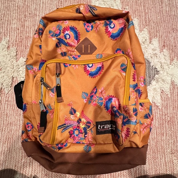 Jansport Handbags - Jansport Trans Backpack - Orange with Floral Pattern. Cottage-core